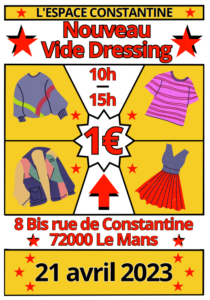 Nouveau vide-dressing solidaire le 21 avril 2023