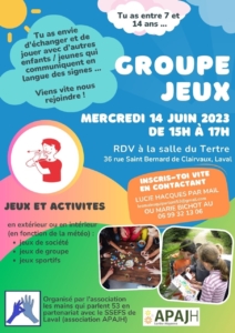 Groupe jeux & activités le mercredi 14 juin de 15h à 17h à Laval